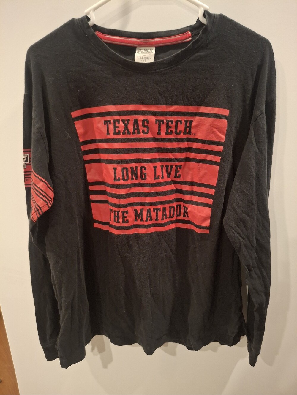 PINK Victoria's Secret Long-Sleeve Tee in Black with Red Texas Tech Graphic